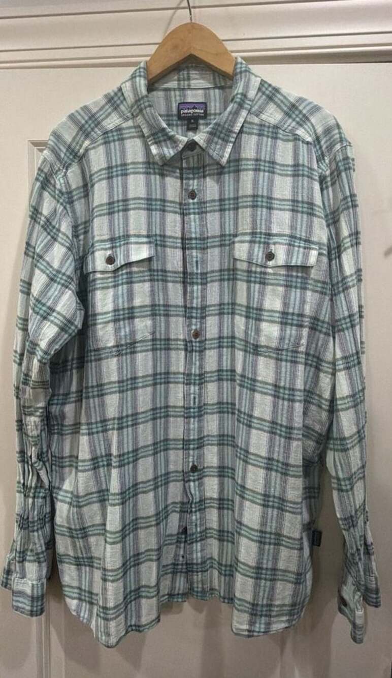 Patagonia Steersman Shirt Size XL Green Plaid Organic Cotton